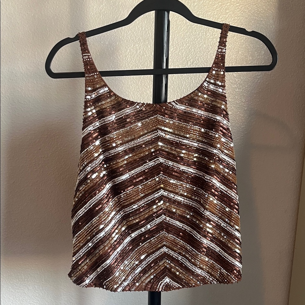 Etcetera Sequin Chevron Camisole in Brown and White